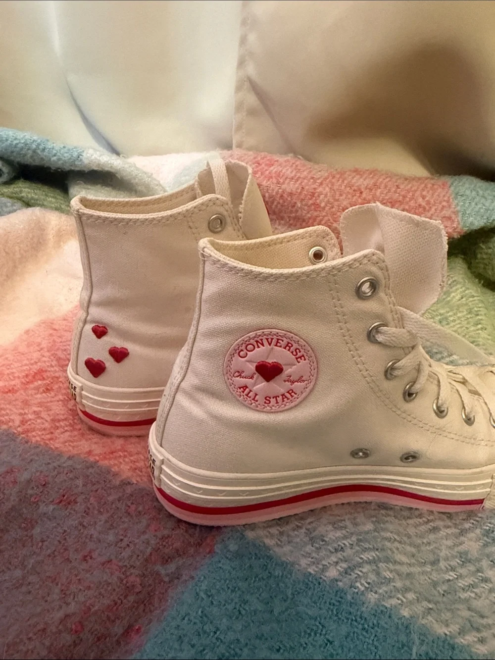 White Kids High-Top Converse with Red Heart Accent